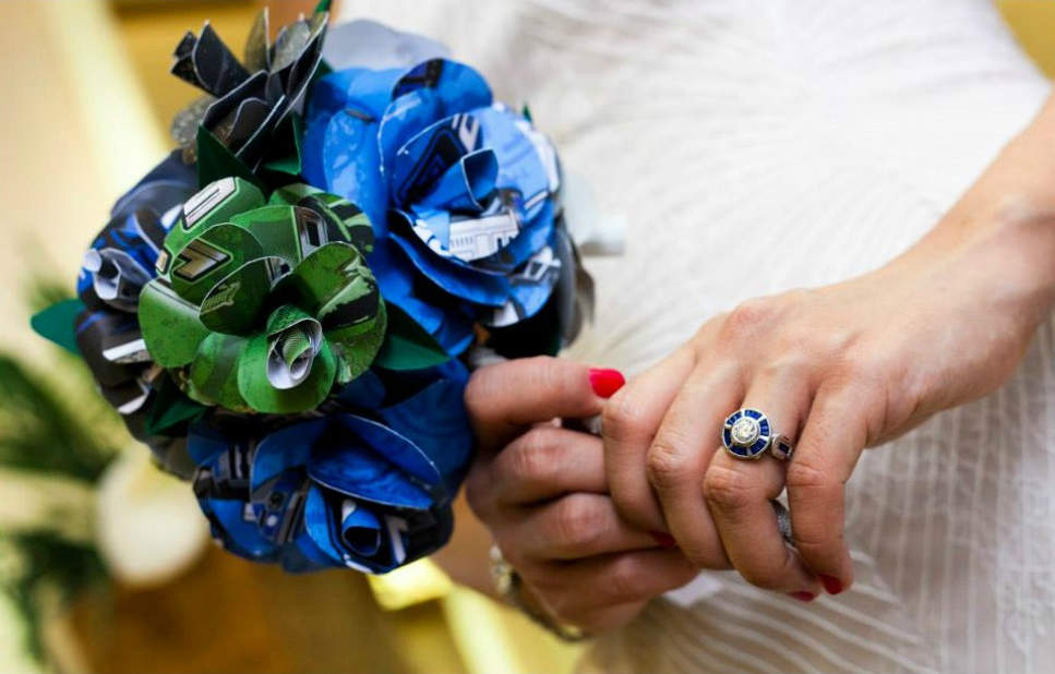 Uptown Diamond R2 D2 Ring on the Bride